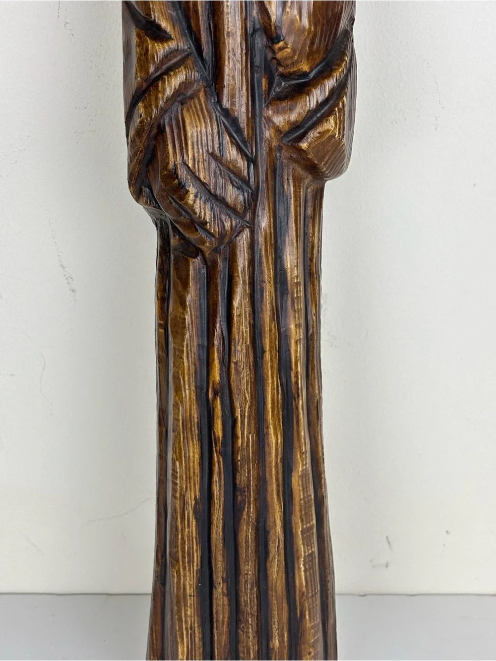 Vintage Saint Figure, Santos Sculpture, wall hanging, wood-look paper mache Monk